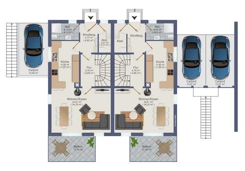 Erdgeschoss Haus A & Haus B 