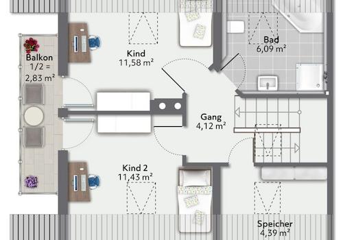 Der Grundriss im Dachgeschoss