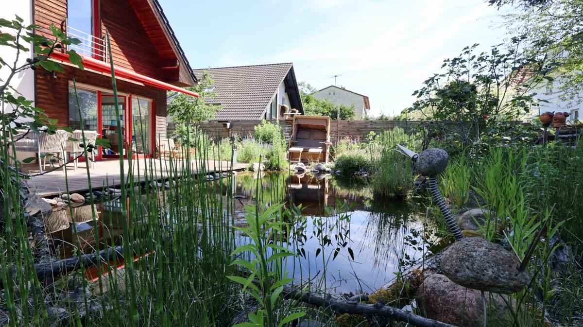 Terrasse und Gartenteich