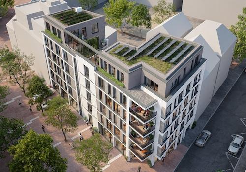 Vogelperspektive mit Solaranlage
