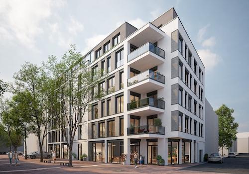 Moderne Außenansicht des Mehrfamilienhauses