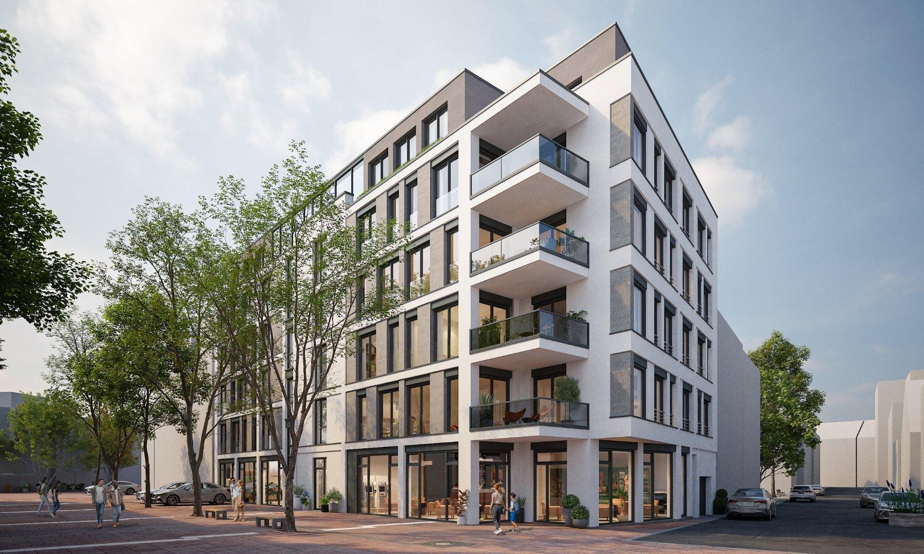 Moderne Außenansicht des Mehrfamilienhauses