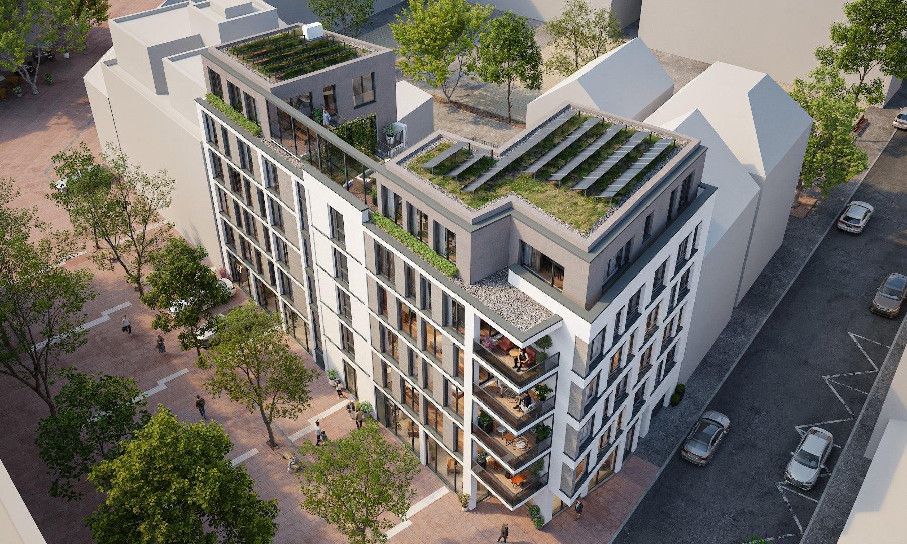 Vogelperspektive mit Solaranlage