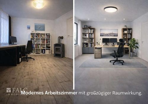 Traditionelles und modernes Arbeitszimmer vergleichen