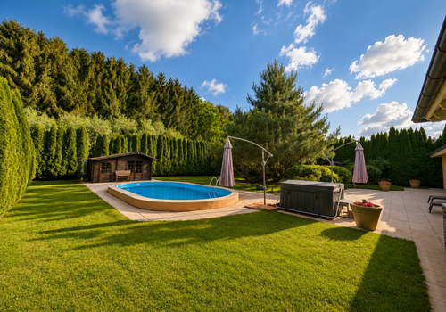 Garten mit Pool und Whirlpool