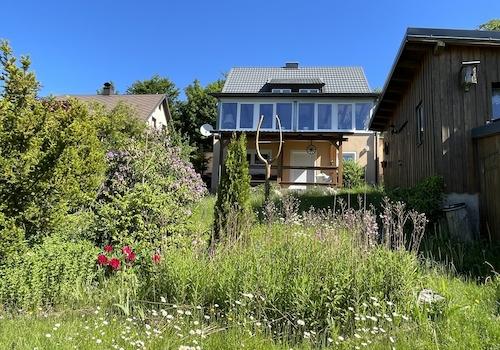 Blick zum Haus und Schuppen