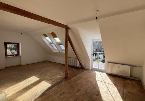 Wohnzimmer, Küche und Balkon