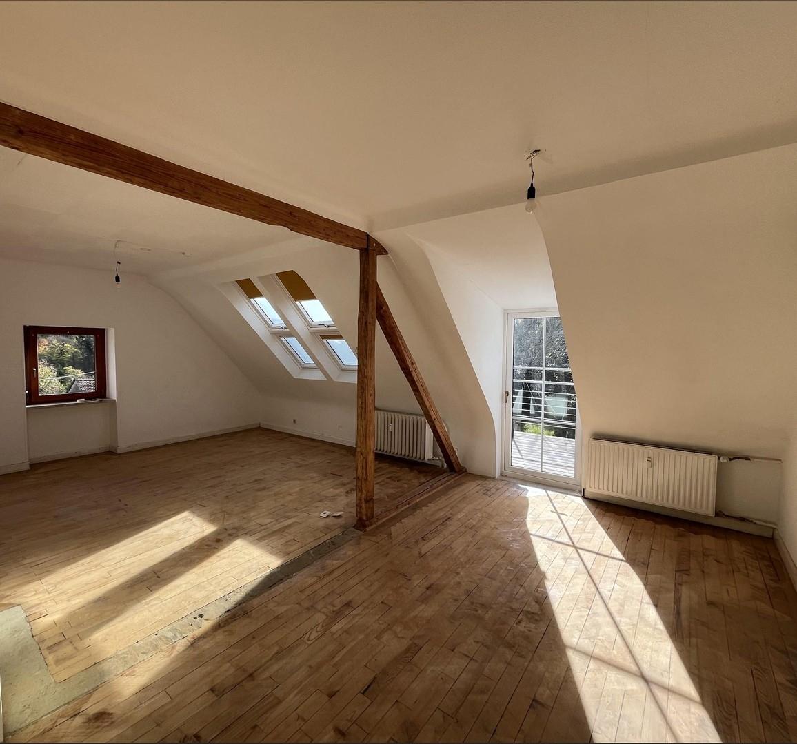 Wohnzimmer, Küche und Balkon
