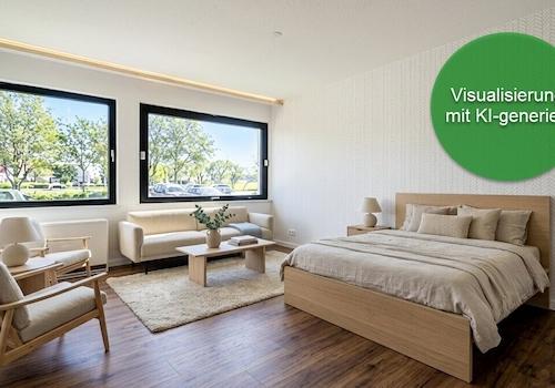 Wohn- und Schlafzimmer Visualisierung mit KI generiert