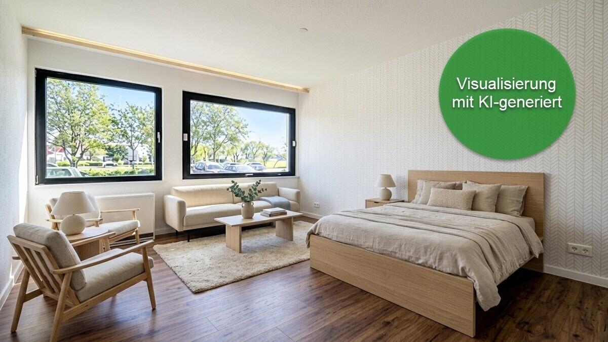Wohn- und Schlafzimmer Visualisierung mit KI generiert