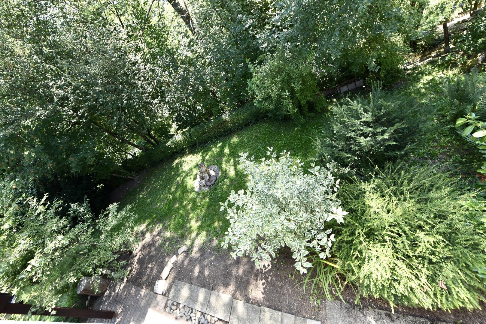 Blick vom Balkon in den Garten