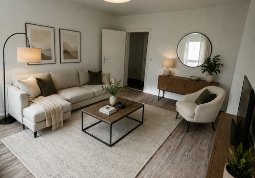 möbeliertes Wohnzimmer mit KI