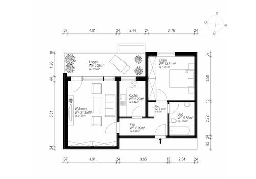 Grundriss mit Nordpfeil