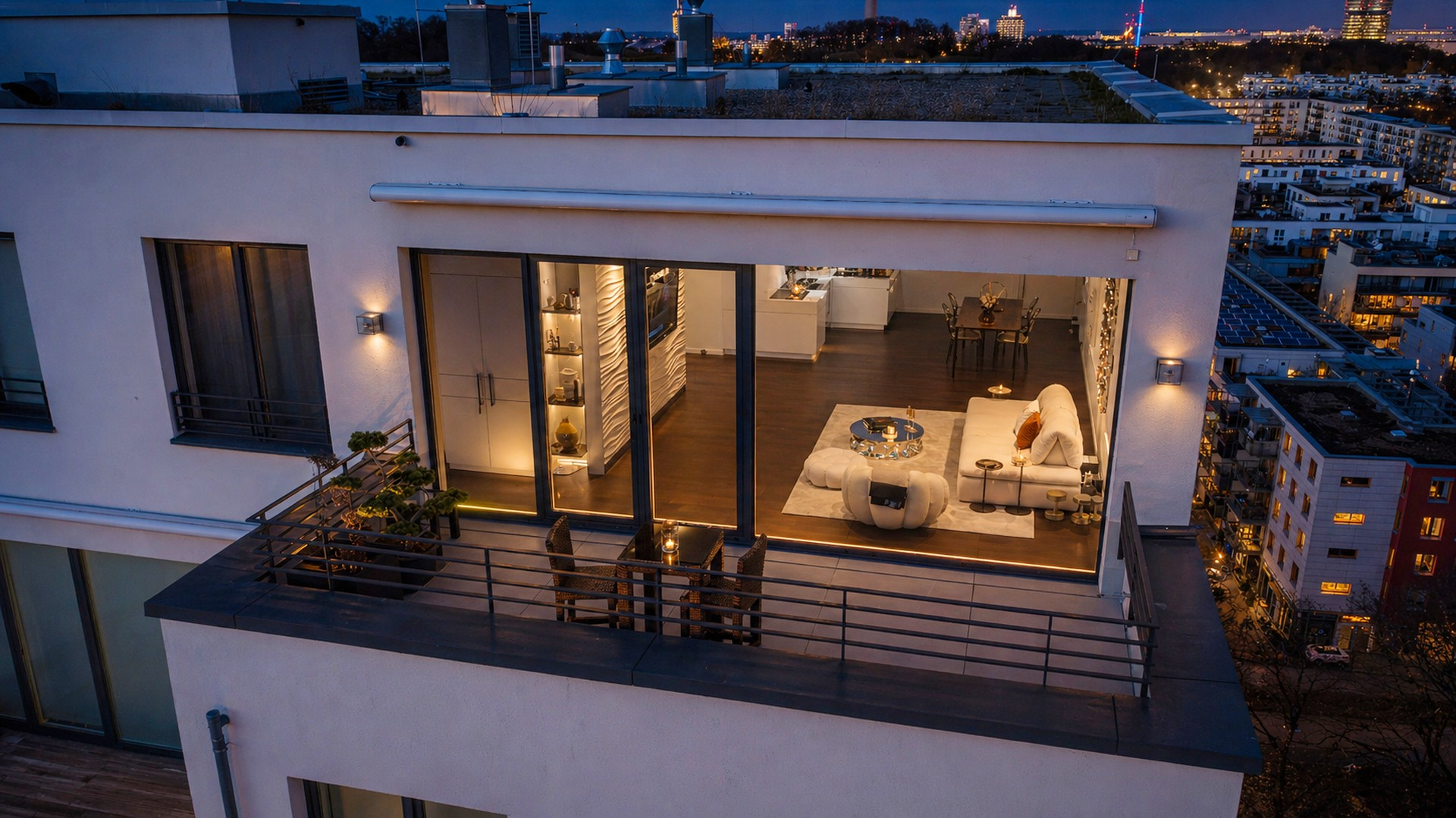 Ansicht Dachterrasse Abend