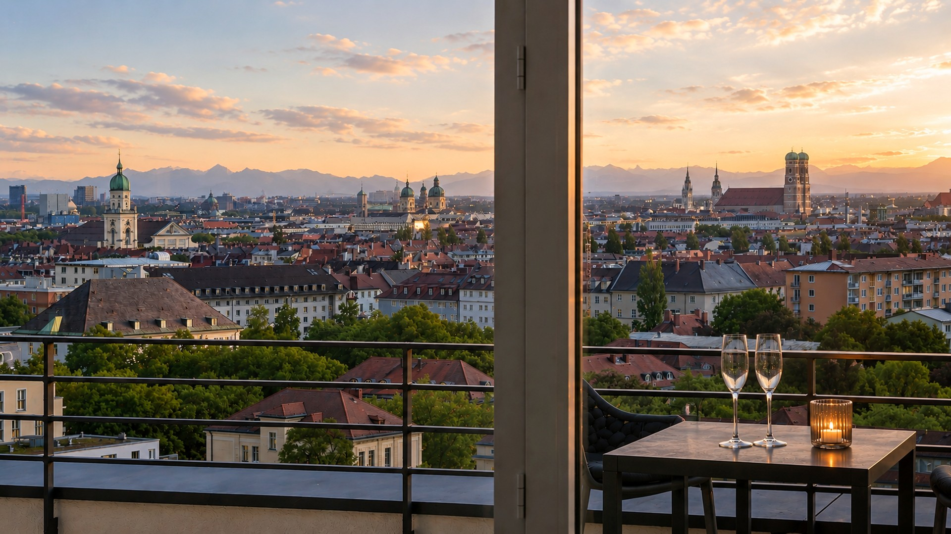 Münchner Skyline trifft Alpen