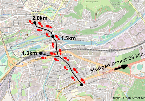 1,3 km bis zum Hauptbahnhof ..