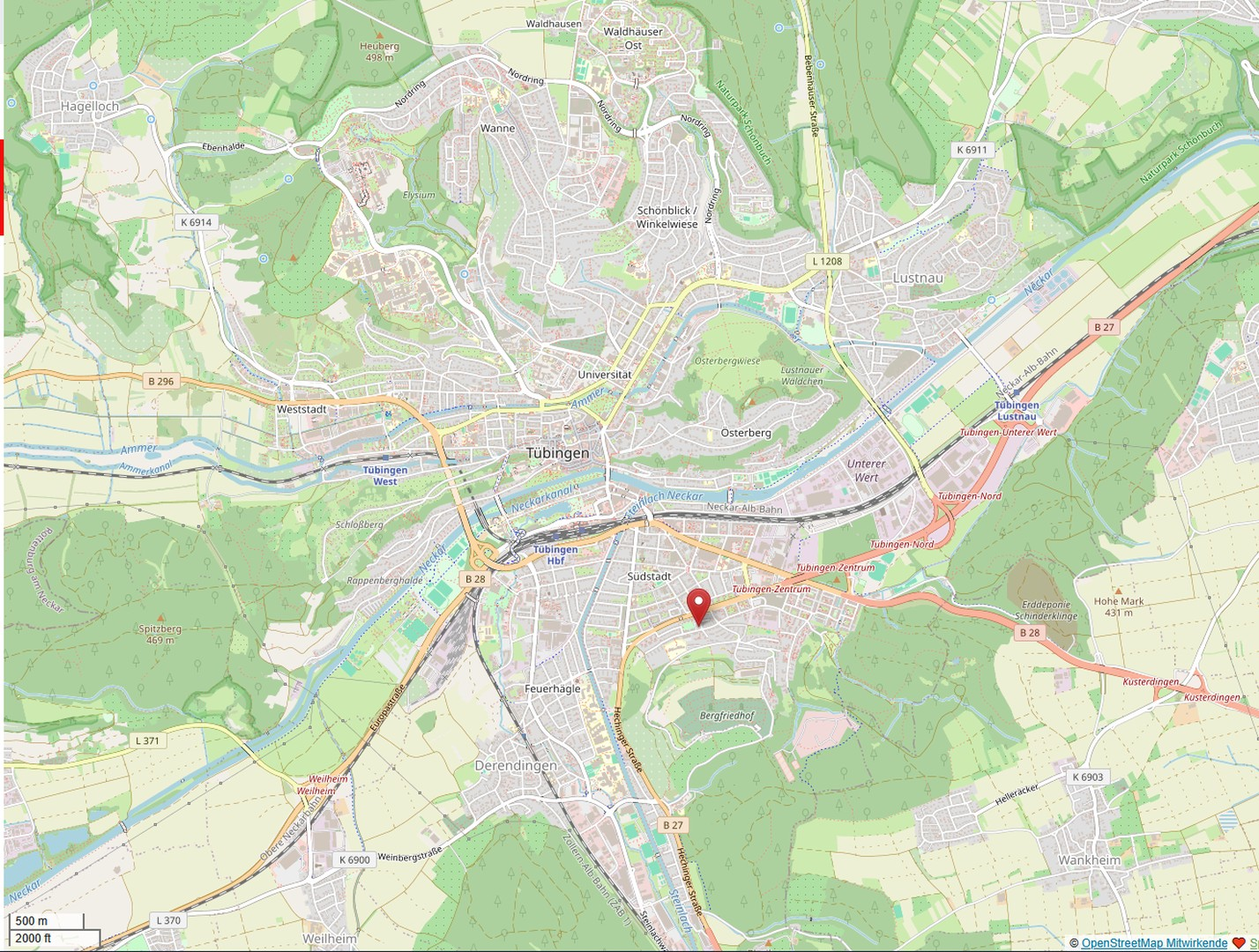 Lage in der Tübinger Südstadt