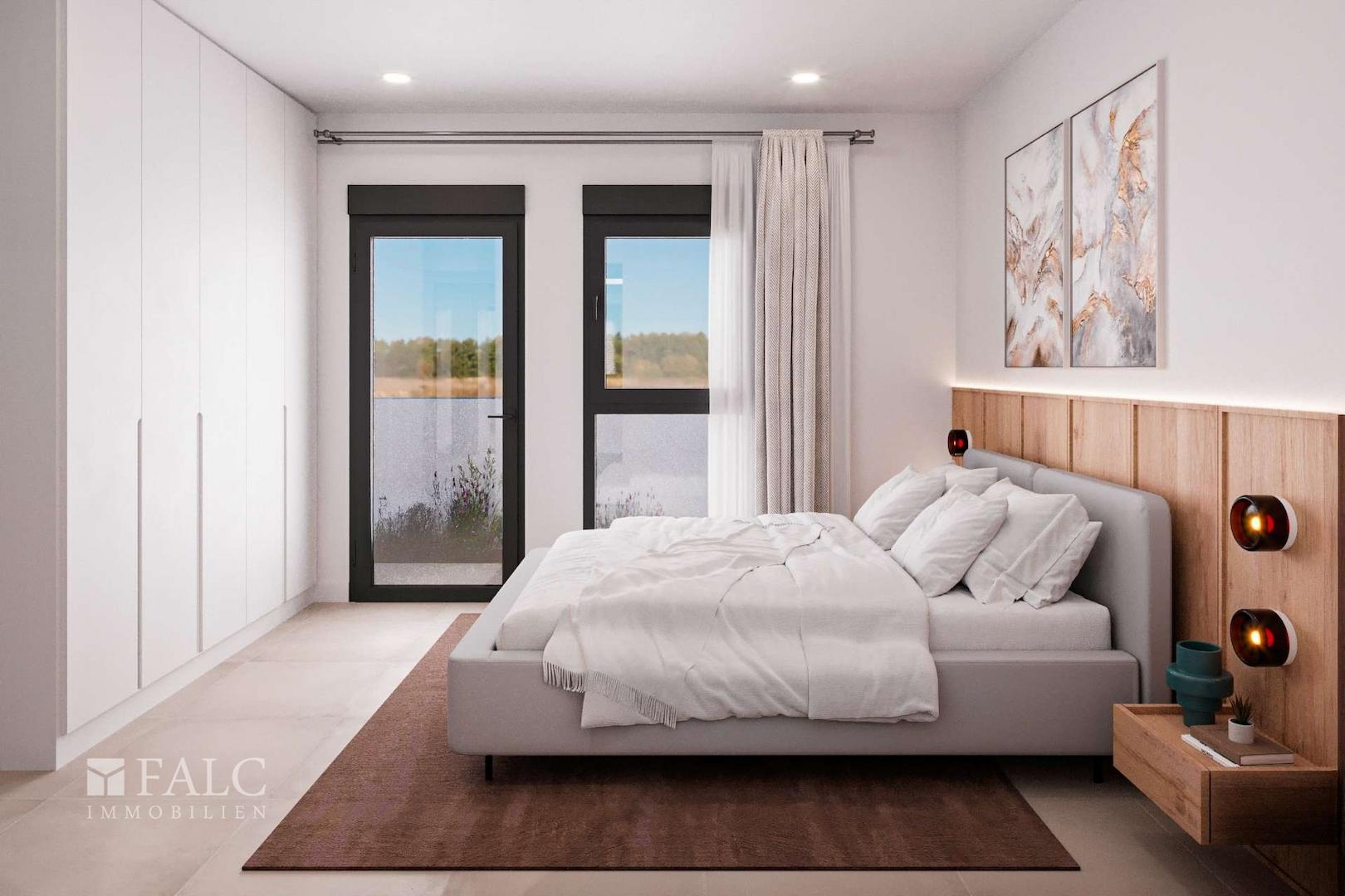 Hauptschlafzimmer mit Zugang zum Außenbereich