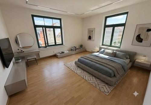 Schlafzimmer möbliert durch KI