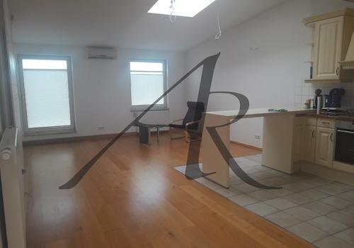 amerikanischer Wohnbereich mit Einbauküche und Terrassenzugang