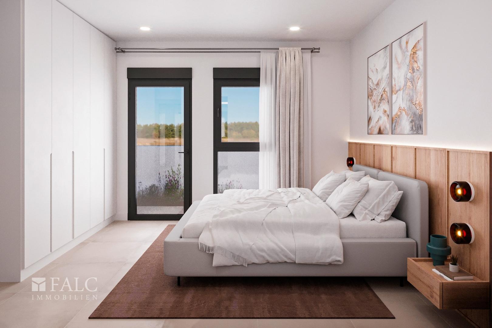 Hauptschlafzimmer mit Zugang zum Außenbereich