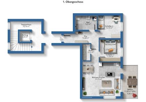 Grundriss WE 4 Möblierungsvorschlag