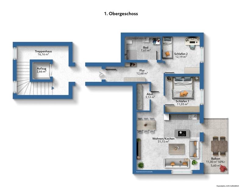 Grundriss WE 4 Möblierungsvorschlag