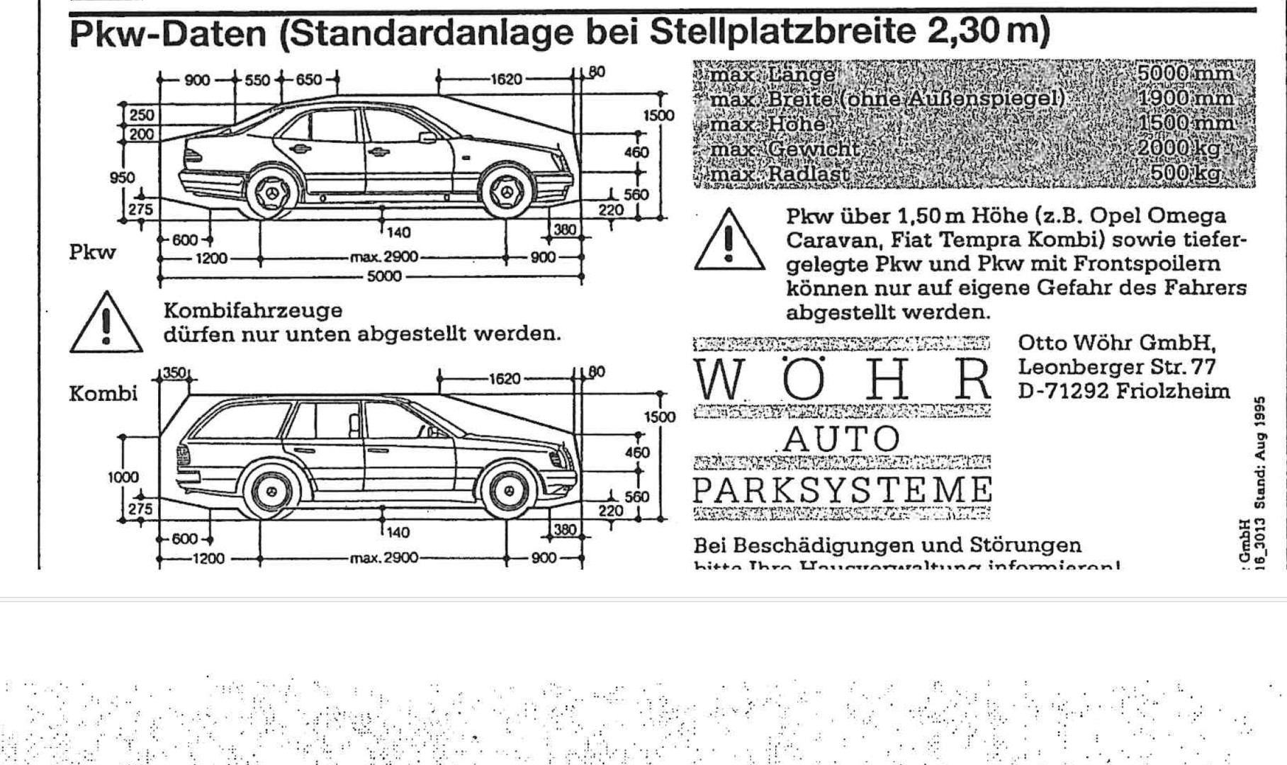 max. PKW-Abmessungen
