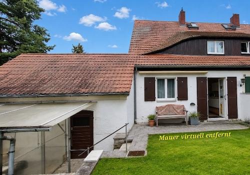 Gartenansicht Mauer entfernt KI