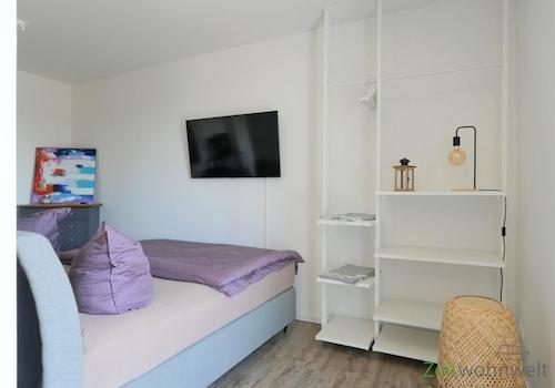 Wand-TV und modernes Regal