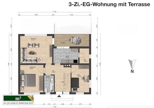 EG-Grundriss bemaßt u. optimiert - 3-Zi.-Wohnung