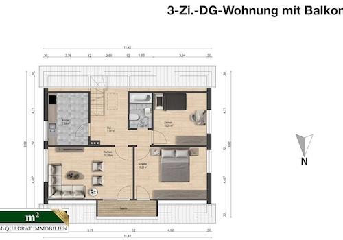 DG-Grundriss bemaßt u. optimiert - 3-Zi.-Wohnung