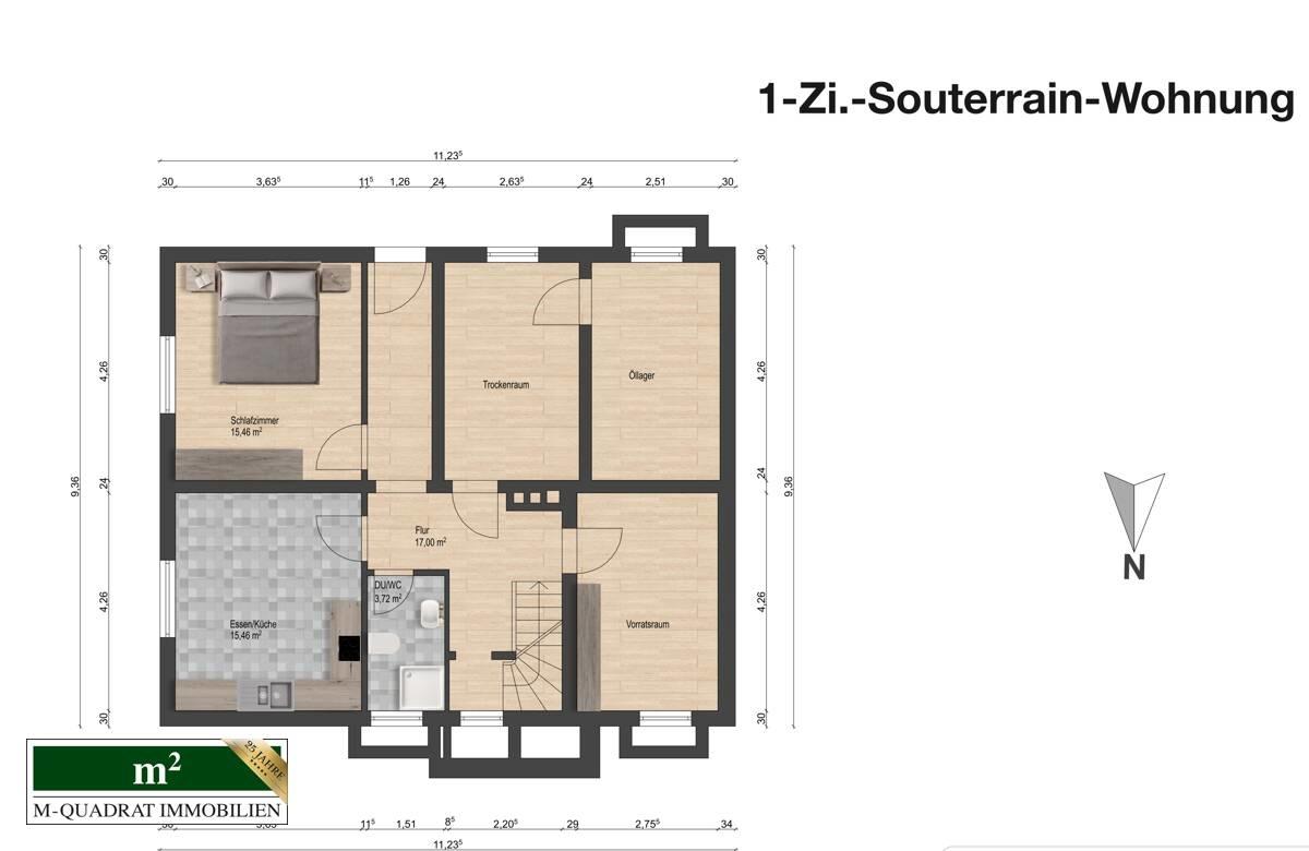 Grundriss Souterrain u. Keller bemaßt