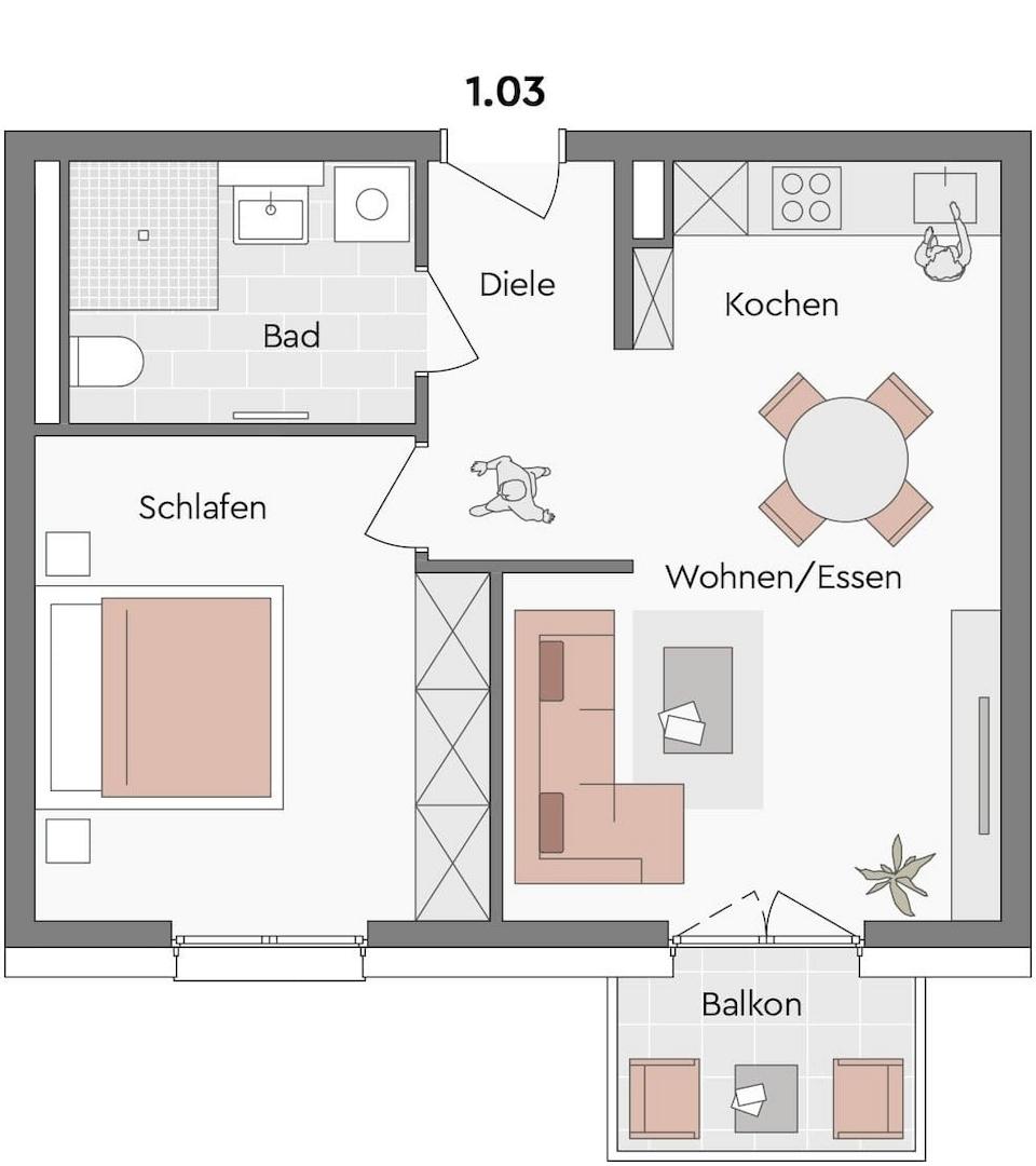 1.03 - 2-Zimmer-WHG, OG, ca. 47 m²
