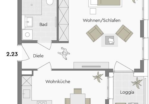 2.23 - 1,5-Zimmer-WHG, DG, 46 m²