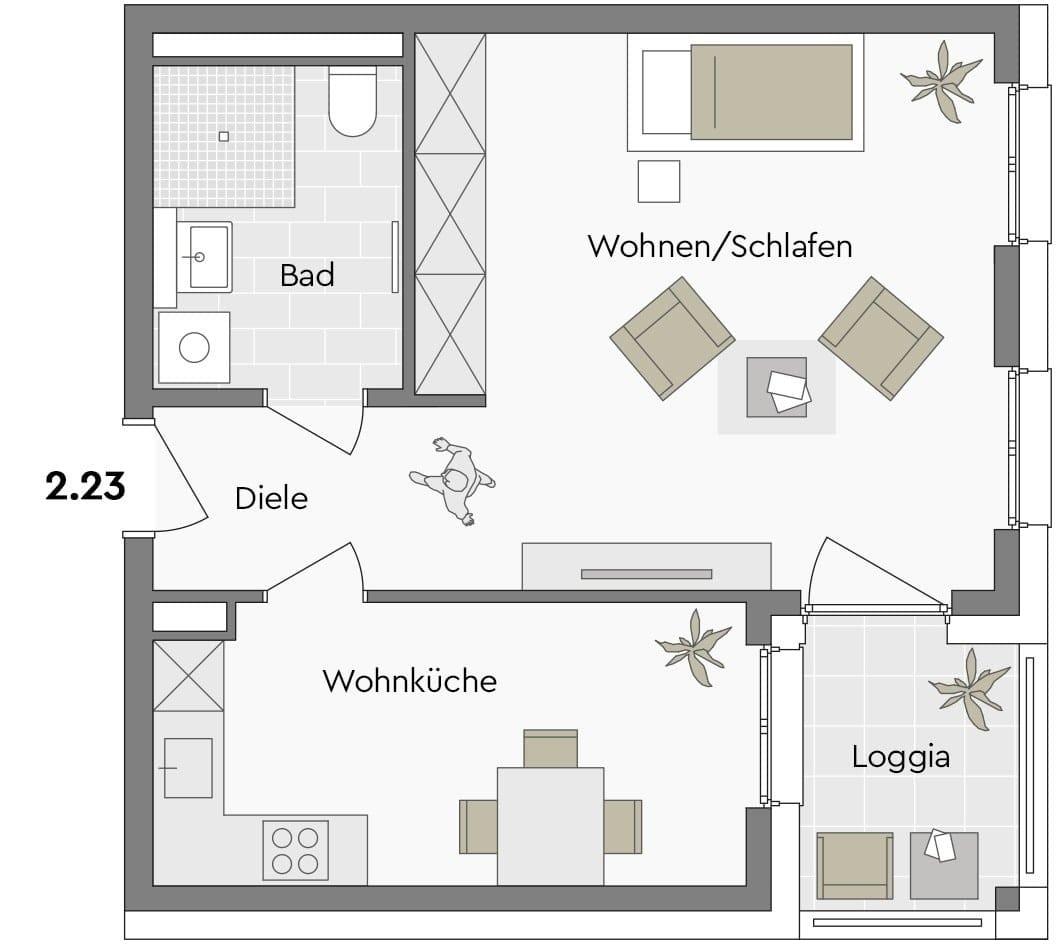 2.23 - 1,5-Zimmer-WHG, DG, 46 m²