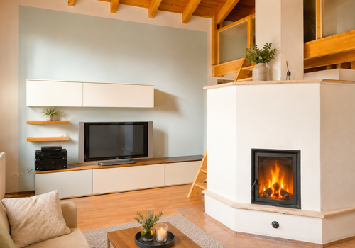 Wohnzimmer  mit Kamin +Galerie
