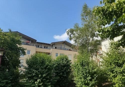 Baumgesäumter Innenhof