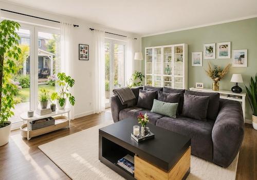 Wohnzimmer mit Gartenblick