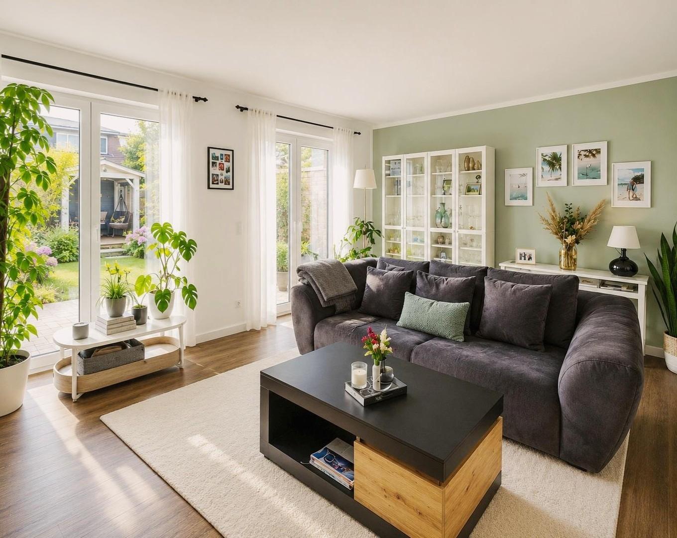 Wohnzimmer mit Gartenblick