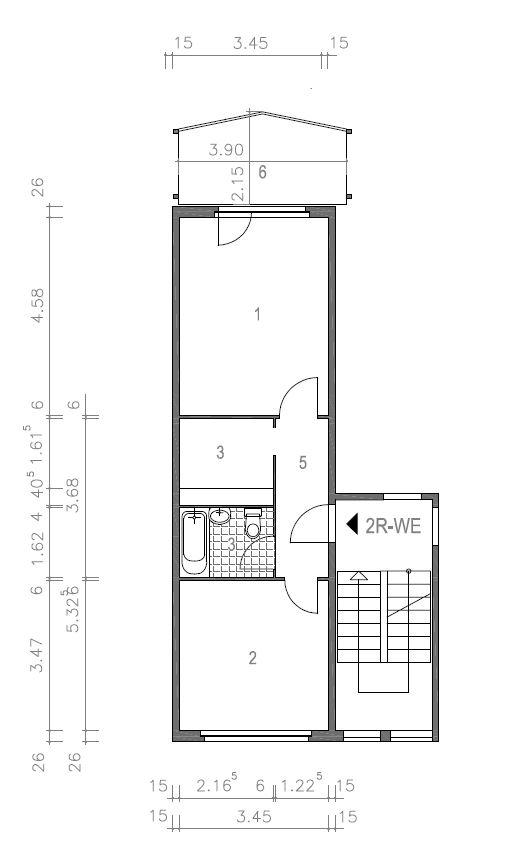 Lärchenstraße 2 2.OG, Grundriss vermaßt