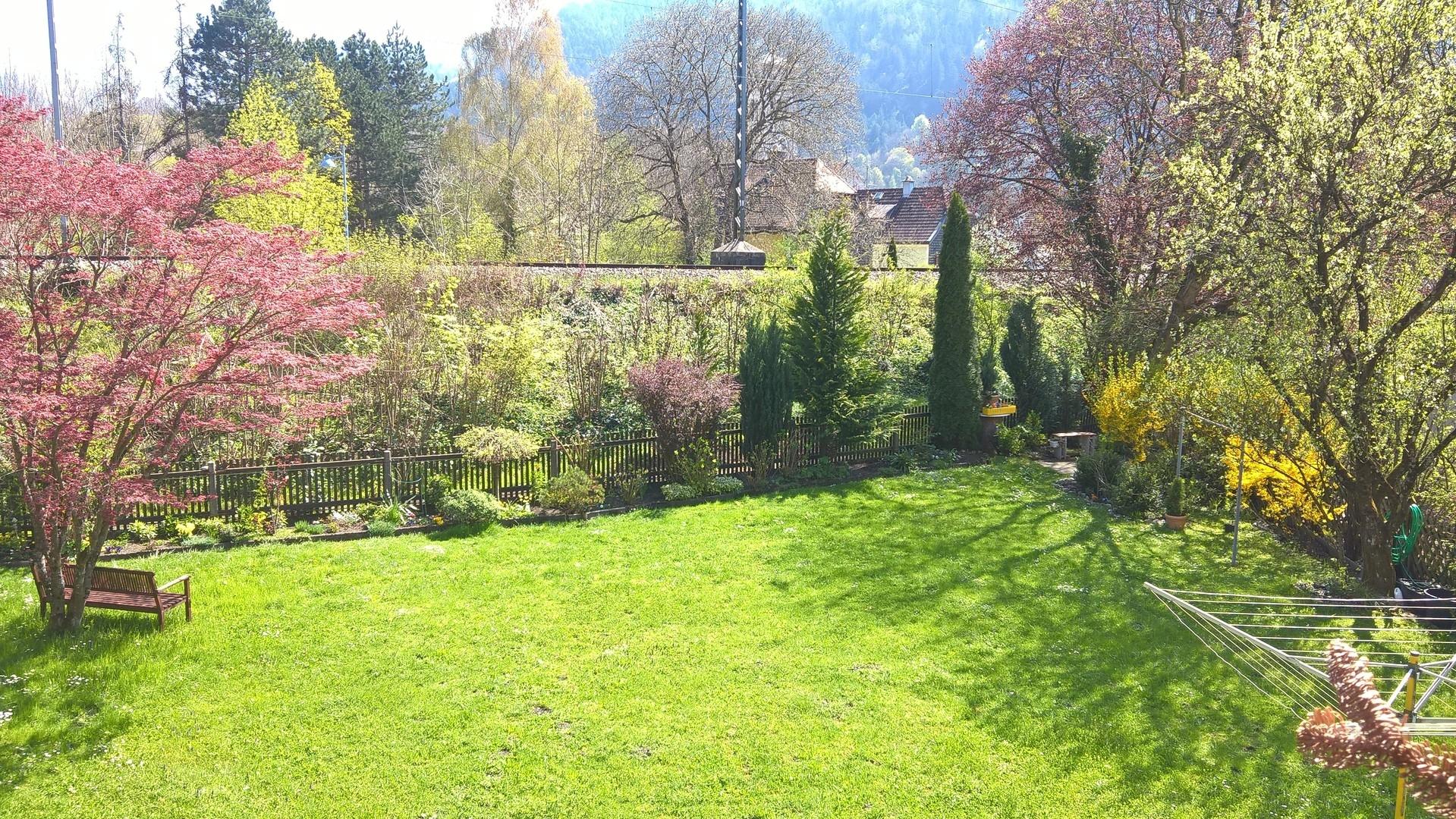 Blick vom Balkon auf Garten