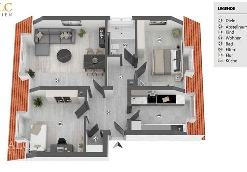 Grundriss Wohnung Dachgeschoss rechts