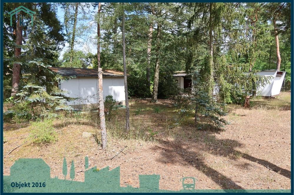 Blick zu Bungalow und Nebengelass