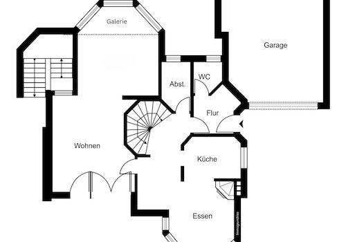Hinweis: Grundriss auf Basis Werkplanung. Galerie wurde nachträglich eingebaut, deshalb nur als Skizze integriert.