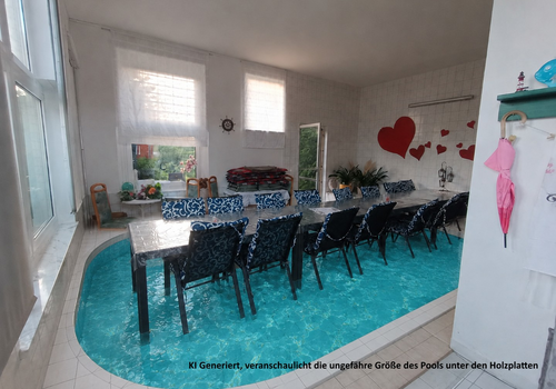 Beheizter Pool u. Holzplatten