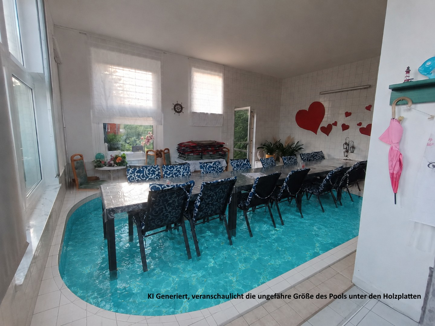 Beheizter Pool u. Holzplatten