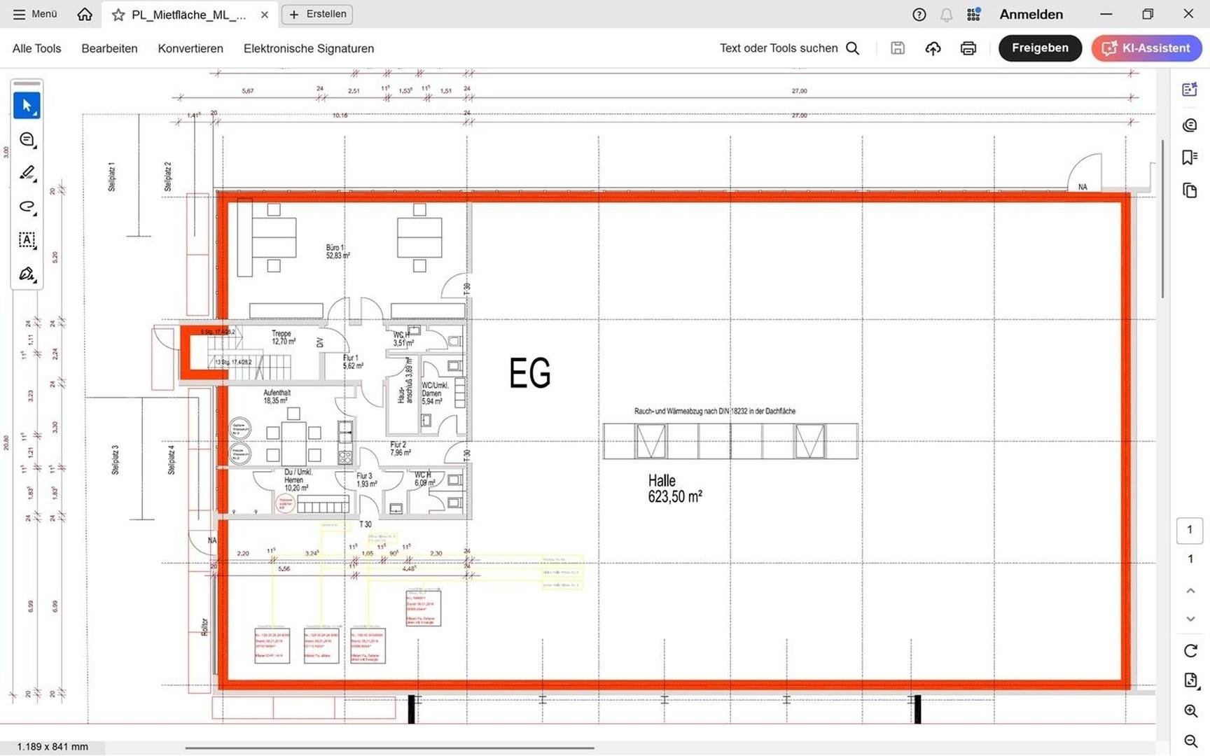 Grundriss EG Halle und Büro