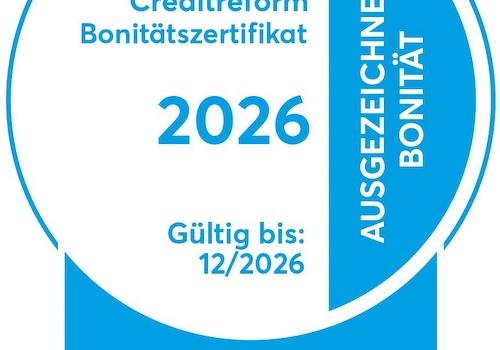 Crefo Zertifikat - 2026 / Ausgezeichnete Bonität - Sicherheit für Sie als Bauherr