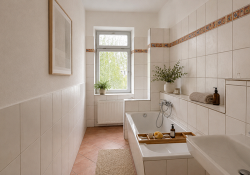 Leipzig - Mockau | Badezimmer 1 (Möblierung per KI generiert)